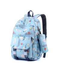 Happy Pattern 2 in 1 School Backpack - Blue 
