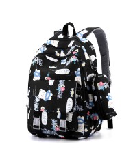 Happy Pattern 2 in 1 School Backpack - Black