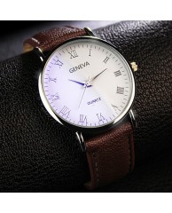 Geneva Men's Watch leather  - Brown |White 