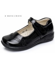 Patent With Ribbon Print Girl's Shoe - Black 