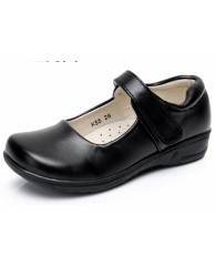 Plain Leather Girls Shoe - Black 