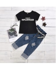 Girls 2 piece Jean and Top - Black|Blue 