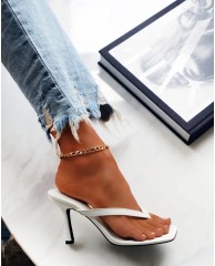 Ladies low Heel Mules - White 