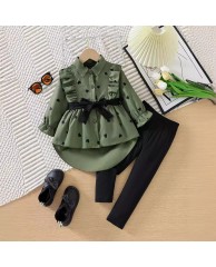 Girls 2 piece Outfit Set  - Green |Black 