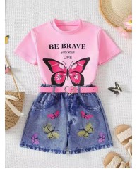 Girls 2 piece Set Short and Top - Pink 