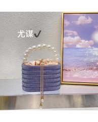 Ladies Stoned Clutch Purse with Pearl  - Purple 