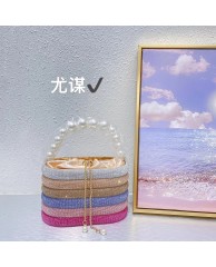 Ladies Stoned Clutch Purse with Pearl  - Multicolour 