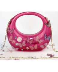 Ladies Floral Embellished Clutch Purse - Pink