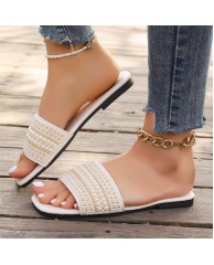 Ladies Fashion Flat Slippers - White 