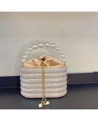 Ladies Stoned Clutch Purse with Pearl  - Silver 