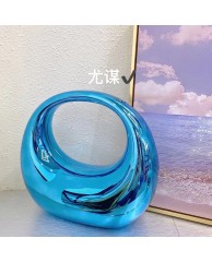 Ladies Acrylic Clutch Purse Plain - Blue 