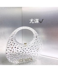 Ladies Stoned Transparent Clutch Purse - White 