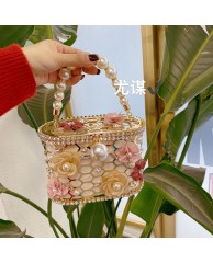 Ladies Jeweled Floral Embellished Clutch Purse - Gold 