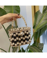 Ladies Jeweled Pearl Clutch Purse - Black 