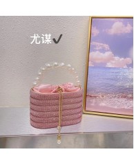 Ladies Stoned Clutch Purse with Pearl  - Pink  