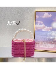 Ladies Stoned Clutch Purse with Pearl  - Pink 2