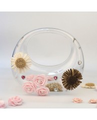 Ladies Floral Embellished Clutch Purse - White 