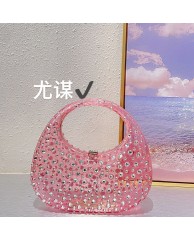Ladies Stoned Transparent Clutch Purse - Pink