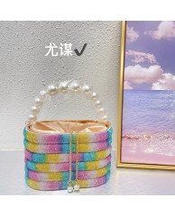 Ladies Stoned Clutch Purse with Pearl  - Multicolour 02