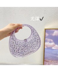 Ladies Stoned Transparent Clutch Purse - Purple