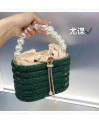 Ladies Stoned Clutch Purse with Pearl  - Green 
