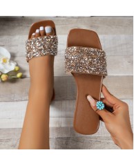 Ladies Fashion Glittery Flat Slippers 