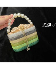 Ladies Stoned Clutch Purse with Pearl  - Multicolour 03
