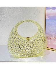 Ladies Stoned Transparent Clutch Purse - Yellow 