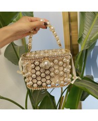 Ladies Jeweled Pearl Clutch Purse - Gold 