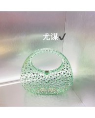 Ladies Stoned Transparent Clutch Purse - Green 