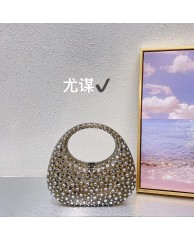 Ladies Stoned Transparent Clutch Purse - Grey