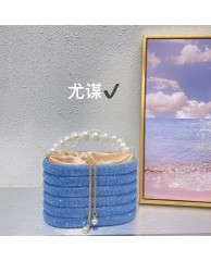Ladies Stoned Clutch Purse with Pearl  - Blue