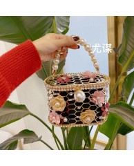 Ladies Jeweled Floral Embellished Clutch Purse - Gold|Black 