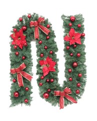 Christmas Garland With Balls (Red) - 2.7cm x 240 leaves 