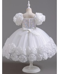 Christmas / Party Sequin with rose dress - White 