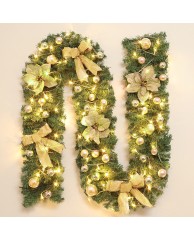 Christmas Garland With Balls and Led (Gold) - 2.7cm x 240 leaves 