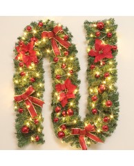Christmas Garland With Balls and Led (Red) - 2.7cm x 240 leaves 