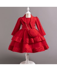 Jacquard With Jacket Children Christmas / Party Dress - Red