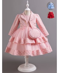 Jacquard With Jacket Children Christmas / Party Dress - Peach