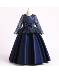 Girls Christmas / Party Lace Dress - Blue