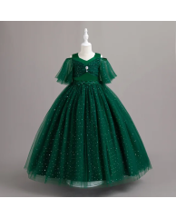 Girls Christmas / Party Stone Dress - Green 