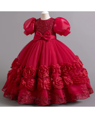 Girls Christmas / Party Rose Dress -Red