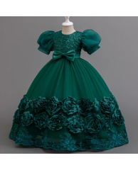 Girls Christmas / Party Rose Dress -Green 