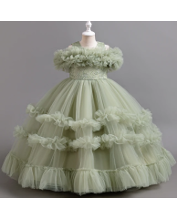 Girls Christmas / Party Ruffle Dress - Green 