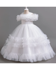 Girls Christmas / Party Ruffle Dress - White 