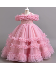 Girls Christmas / Party Ruffle Dress - Pink