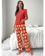 Women's 2 in 1 cotton pyjamas (Love) - Orange 