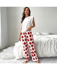 Women's 2 in 1 cotton pyjamas (Love) - White |Red