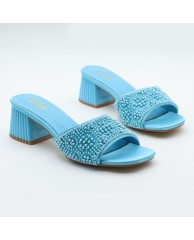 Ladies Beaded Party low mules - Blue 
