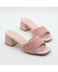 Ladies Beaded Party low mules - Pink 